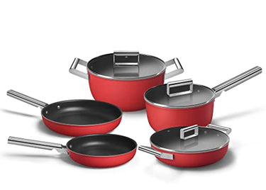 SMEG 8-Piece Non-Stick Cookware Set, Red 9.5